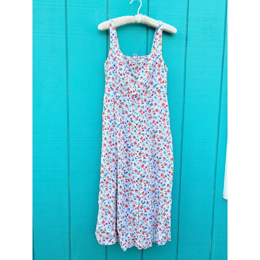 Floral Romantic Linen Notched sweetheart Neckline Smocked Back Dress w pockets - Picture 4 of 10